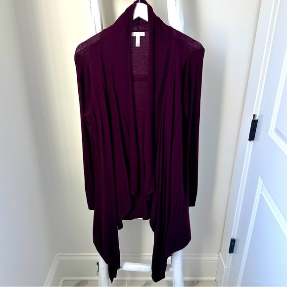 Leith Drape Front Long Duster Lightweight Cardigan Burgandy SZ Medium - Picture 1 of 10